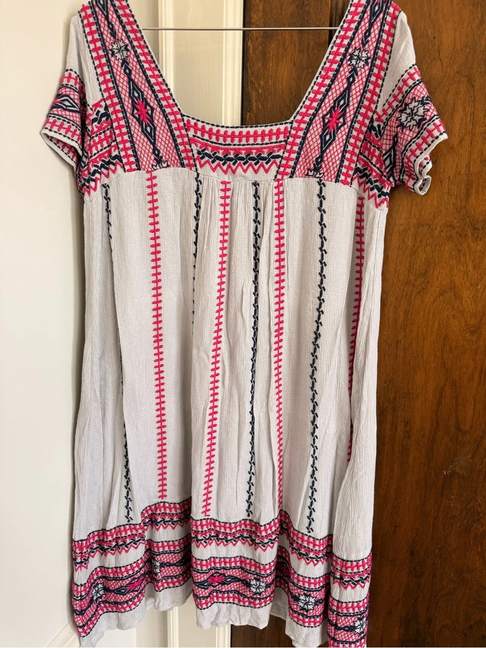 Anthropologie Pink & Navy Embroidery Dress - Picture 2 of 3